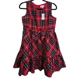 🆕️The Childrens Place Girls Red Plaid Holiday Party Dress Gold Metallic Size 16